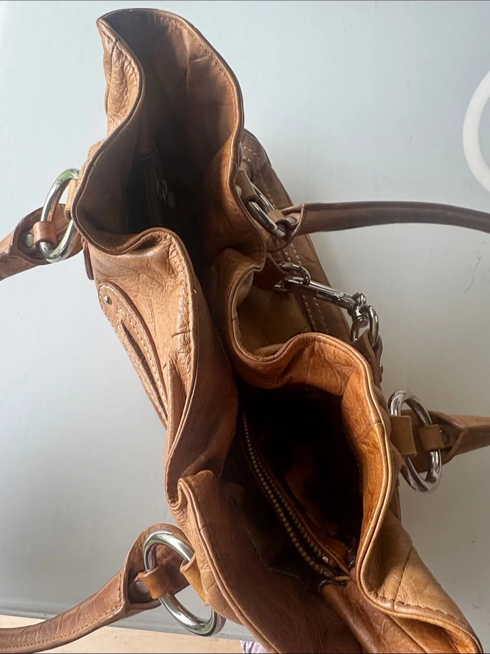 b. makowsky Cognac Leather Hobo with Silver Hardware